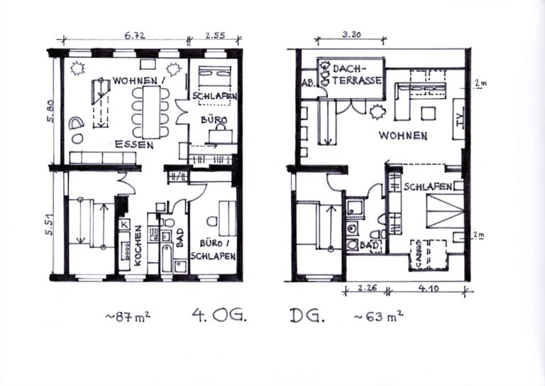 Floor plan of the 150 m² Bergmannkiez maisonette, 4th and 5th floor with rooftop terrace