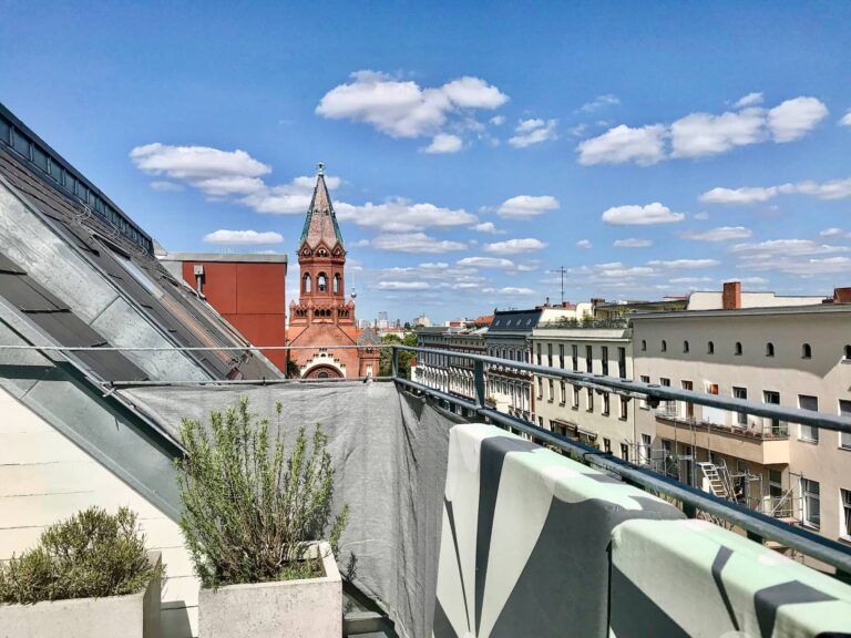 Private 9.5 m² rooftop terrace with Berlin TV Tower view from Kreuzberg
